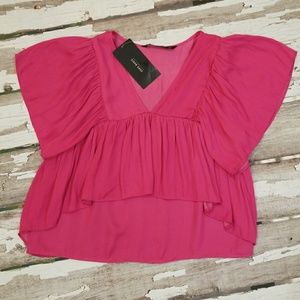 CROP TOP ZARA RUFFLE SLEEVE  - S